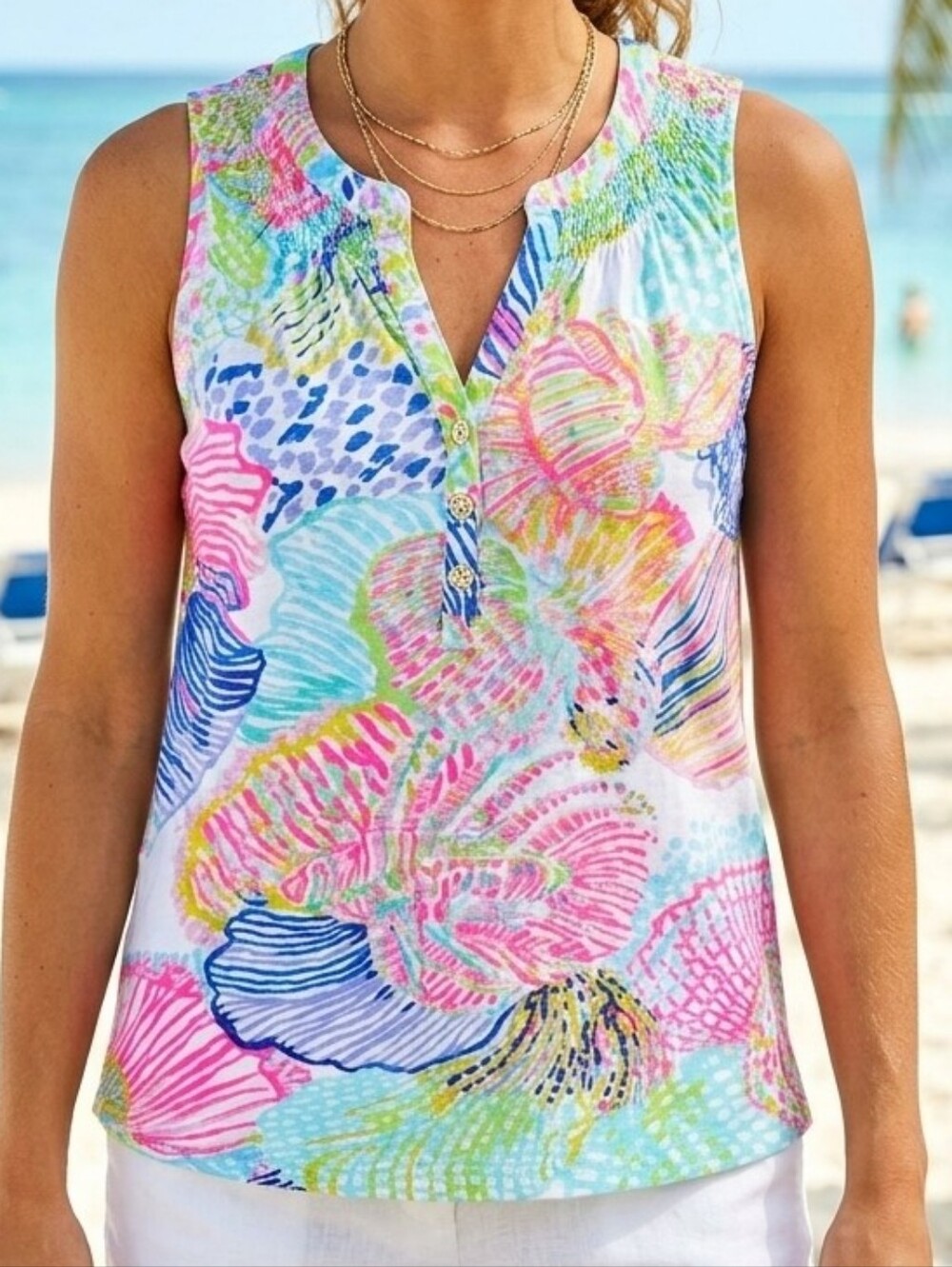 Lilly Pulitzer Essie Tank Top Shellabrate Neon Shell Print Size XS